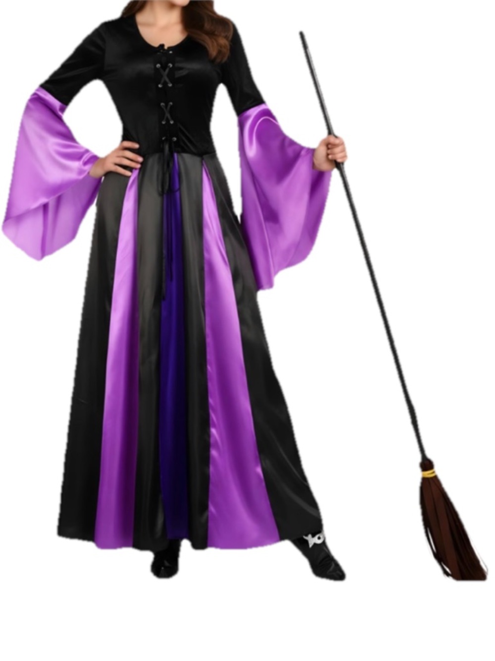 Witch Costume  Women’s Medium Halloween Fancy Dress & Broom Sorceress Outfit Set